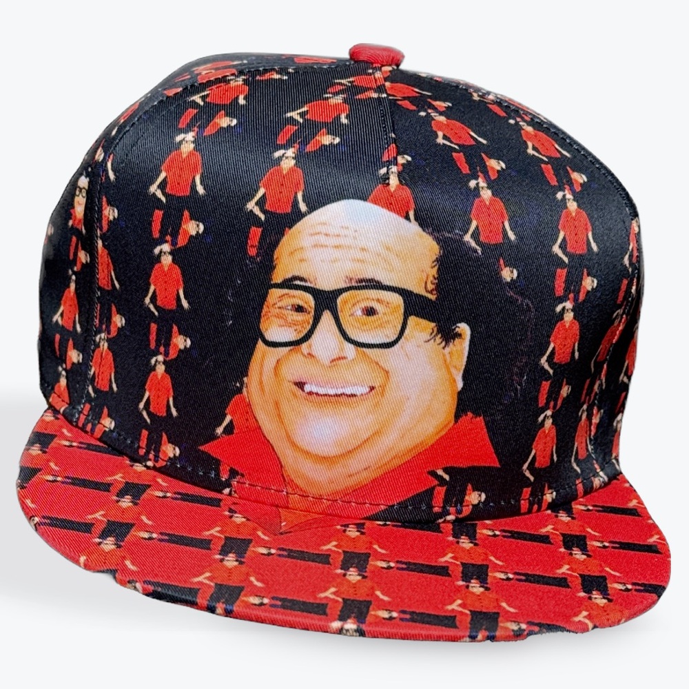 Danny DeVito Art Black and Red Cap - Frank Reynolds Always Sunny Flat Bill Hats